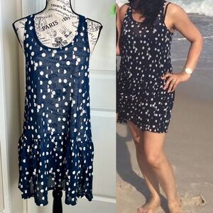 H&M 2010 Polka Dot Racerback Sheer Tank Dress Navy Blue Sz S